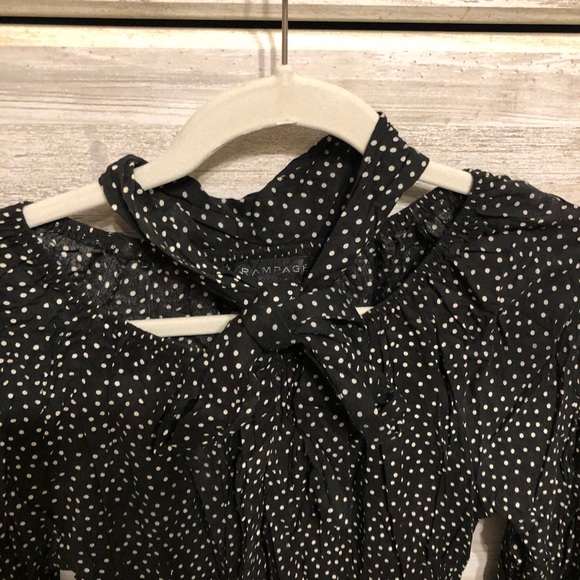 Black and white tie neck blouse - Picture 3 of 6